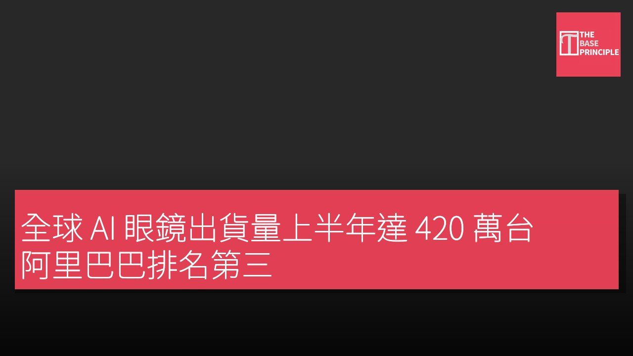 全球 AI 眼鏡出貨量上半年達 420 萬台 阿里巴巴排名第三